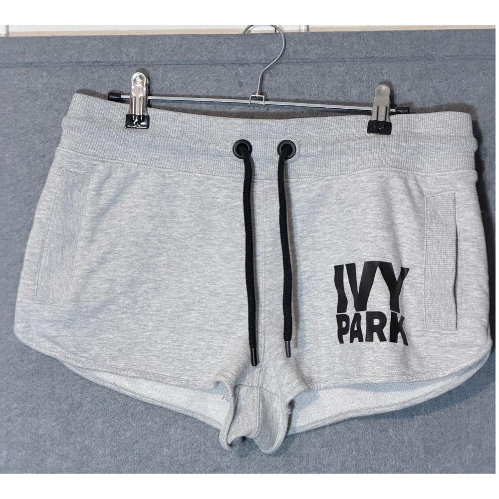 Ivy Park Gray Logo Sweat Shorts [S] Drawstring Pockets Athleisure Sporty Gym